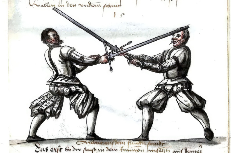 Zweihander swordsmanship depicted in manuscripts