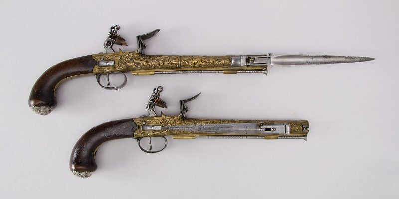 Pair of Flintlock Box Lock Pistols with Bayonets