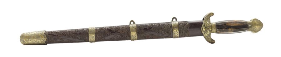 Shuangjian with carved scabbard featuring the Eight Immortals