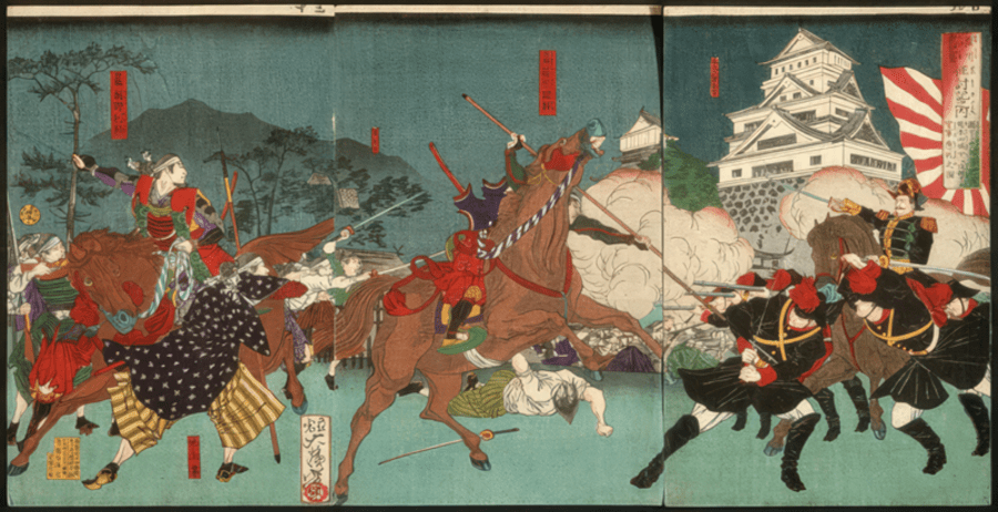 Disaffected Samurai fight Imperial Meiji soldiers during the Satsuma Rebellion