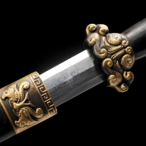 Short Jian (Yudi) Folded Steel Ebony Saya