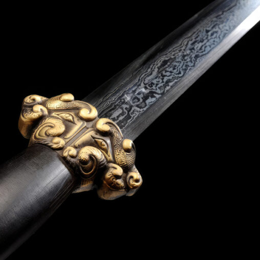 Short Jian (Yudi) Folded Steel Ebony Saya