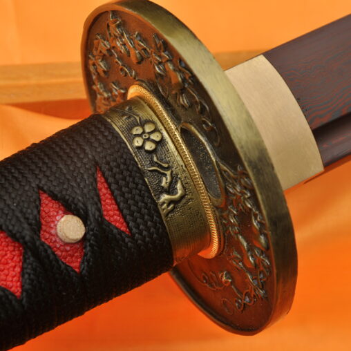 Red Katana Damascus Steel Sword Folded Full Tang