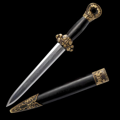 Short Jian (Yudi) Folded Steel Ebony Saya