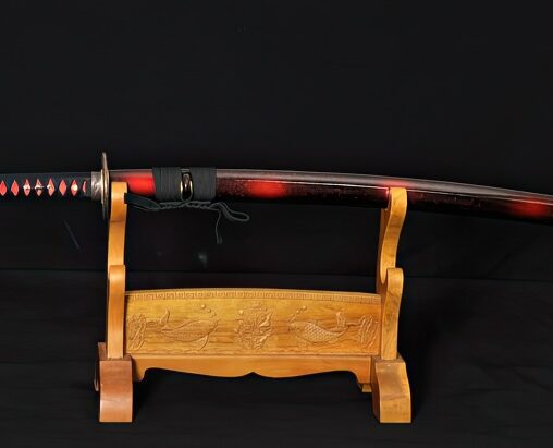 Black&Red Katana Damascus Steel Sword Tiger&Lion Koshirae