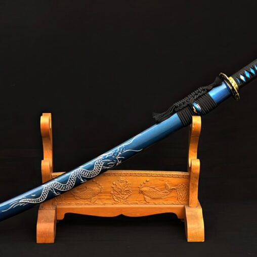 Katana Damascus Steel Sword Folded Dragon Clay Tempered
