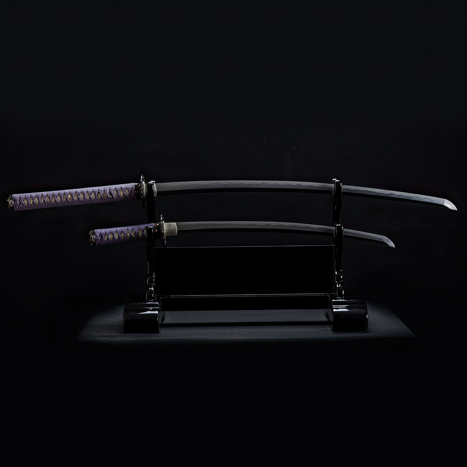 1 Lotus Seed Katana by Dragon King Mounted pair of swords