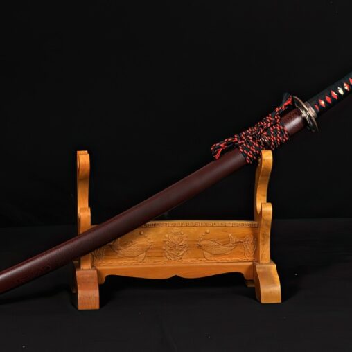 Red Katana Damascus Steel Sword Clay Tempered Hamon