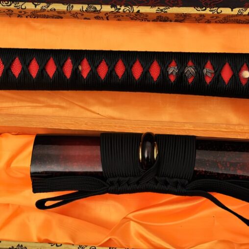 Black&Red Katana Damascus Steel Sword Tiger&Lion Koshirae