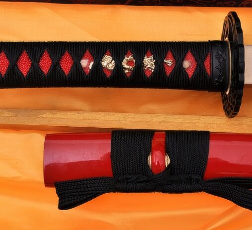 Black&Red Oil Quenched Wakizashi Blade