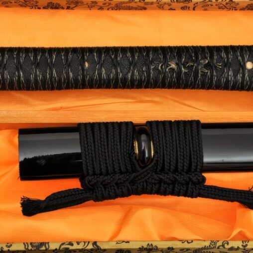 Katana 1095 Carbon Steel Sword Brass Dragon Leather Ito Clay Tempered