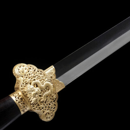 Dragon Jian Damascus Steel Sword With Brass Mountings