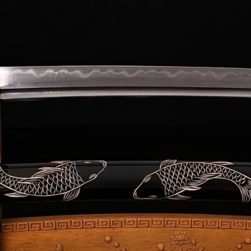 Katana Damascus Steel Sword Fish Koshirae Engraving