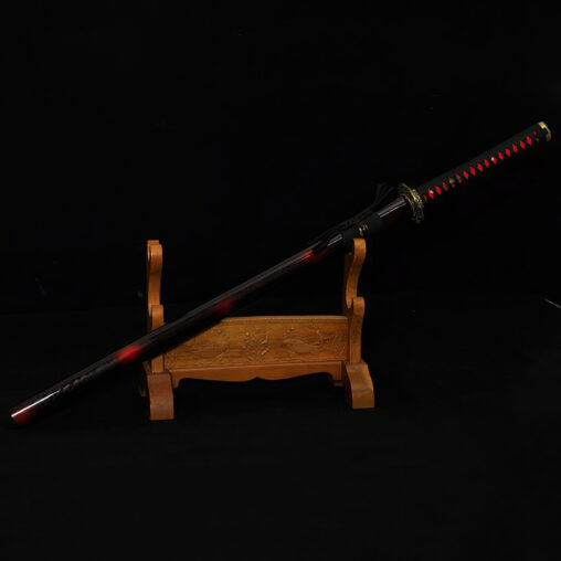 Ninja Sword Damascus Steel Sword Black&Red Iron Koshirae