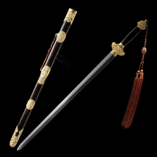Dragon Jian Damascus Steel Sword With Brass Mountings