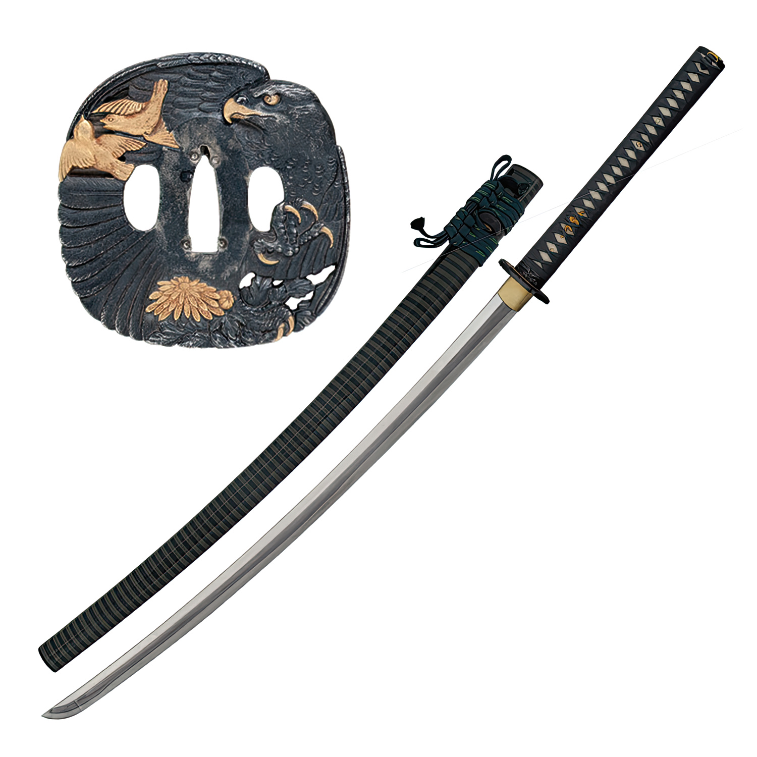 Main Hunter Katana by Paul Chen Hanwei Sword with Scabbard Tsuba