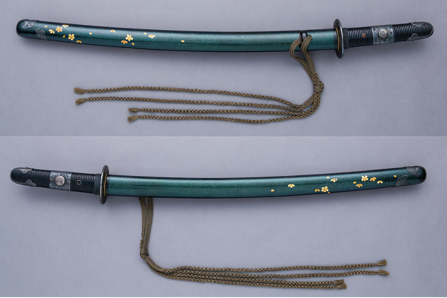 A wakizashi featuring a pair of menuki either side