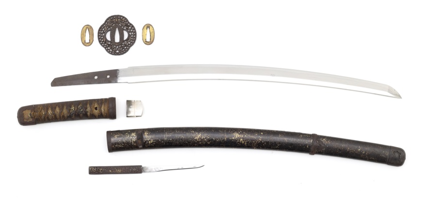 Dismounted Japanese sword featuring a pair of oval seppa