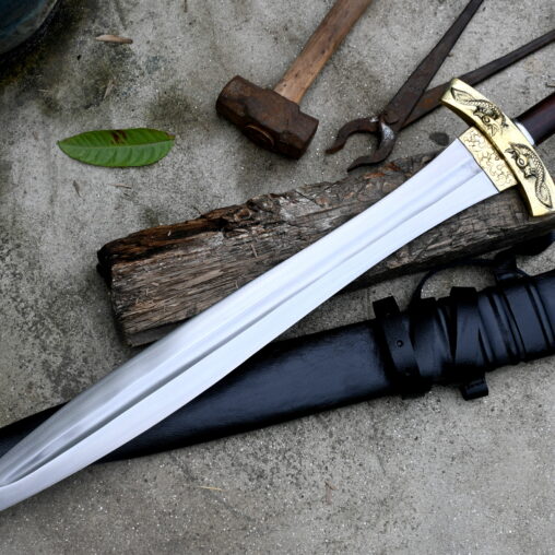Chieftain Viking Sword with Runes and Golden Colored Hilt