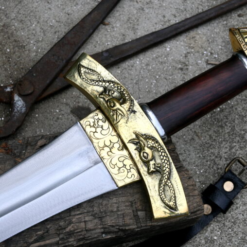 Chieftain Viking Sword with Runes and Golden Colored Hilt