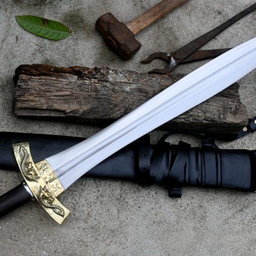 Chieftain Viking Sword with Runes and Golden Colored Hilt