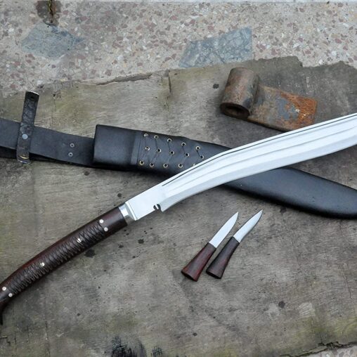 Siru Kukri Two-Handed Knife with Blade Notch and Rosewood Handle