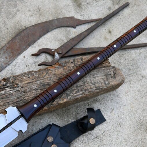 Fantasy Spear Ringed Pommel Leather Handle and Steel Blade Prongs