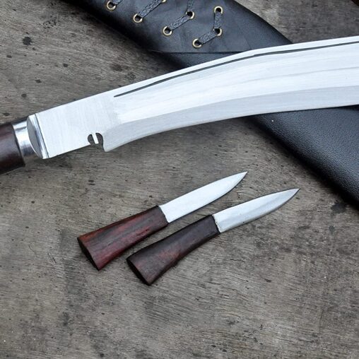 Siru Kukri Two-Handed Knife with Blade Notch and Rosewood Handle