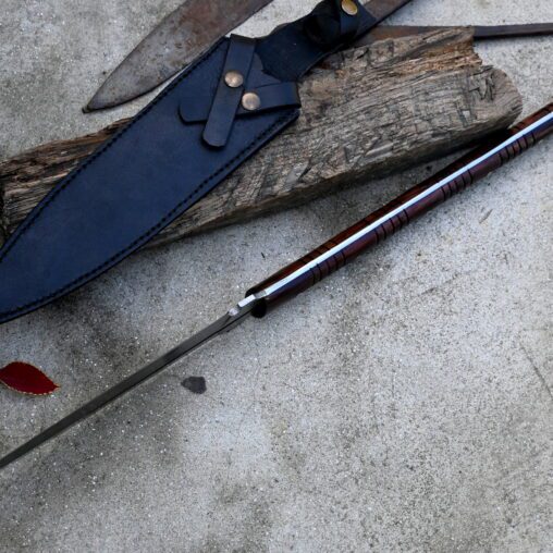 Fantasy Spear Ringed Pommel Leather Handle and Steel Blade Prongs