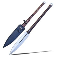 Fantasy Spear Ringed Pommel Leather Handle and Steel Blade Prongs
