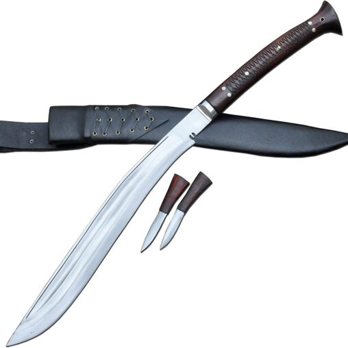 Siru Kukri Two-Handed Knife with Blade Notch and Rosewood Handle