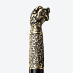 Gold Lion Cane Sword | Ebony Darkwood and Folded Steel Blade