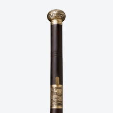 Gold Dragon Cloud Round Pommel Cane Sword | Ebony Darkwood and Folded Steel