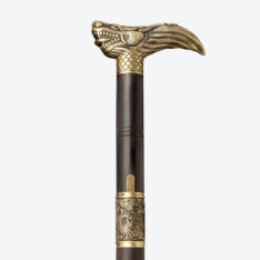 Gold Imperial Dragon-Head Cane Sword | Ebony Darkwood and Folded Steel