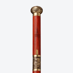Red Dragon Cloud Round Pommel Cane Sword | Redwood and Folded Steel