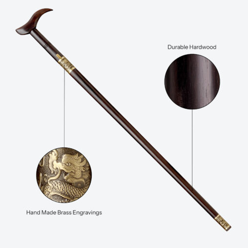 Derby Handle Dragon Cane Sword | Ebony Darkwood and Folded Steel