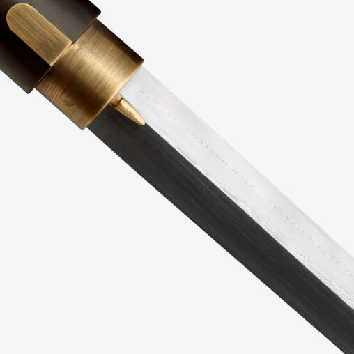 Gold Dragon Cloud Round Pommel Cane Sword | Ebony Darkwood and Folded Steel