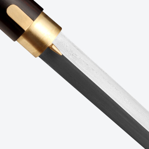Black Disc Lotus Flower Pommel Cane Sword | Ebony Dark Wood and Folded Steel
