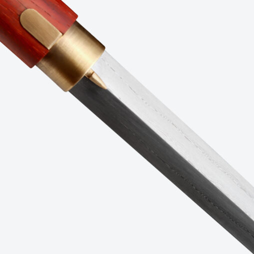 Red Dragon Cloud Round Pommel Cane Sword | Redwood and Folded Steel