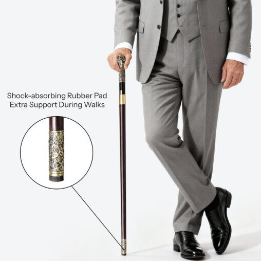 Gold Lion Cane Sword | Ebony Darkwood and Folded Steel Blade