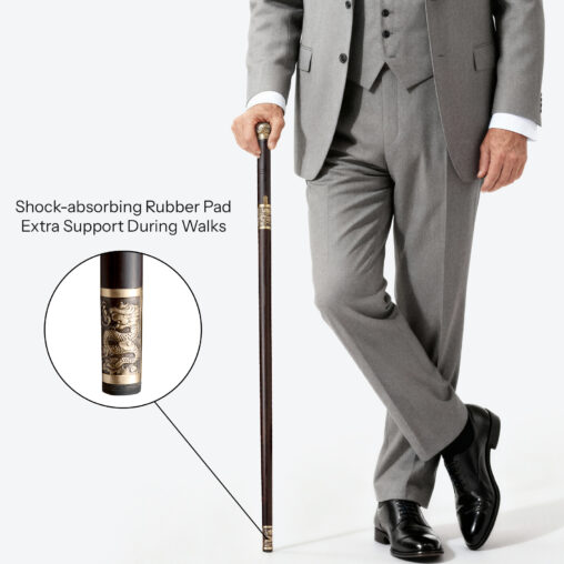 Gold Dragon Cloud Round Pommel Cane Sword | Ebony Darkwood and Folded Steel