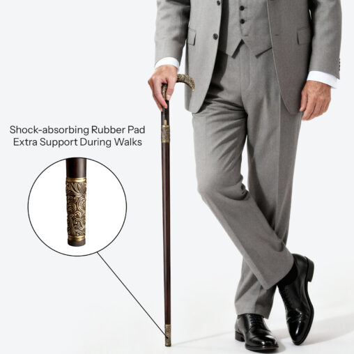 Gold Hook-Handle Walking Sword Cane | Ebony Darkwood and Folded Steel