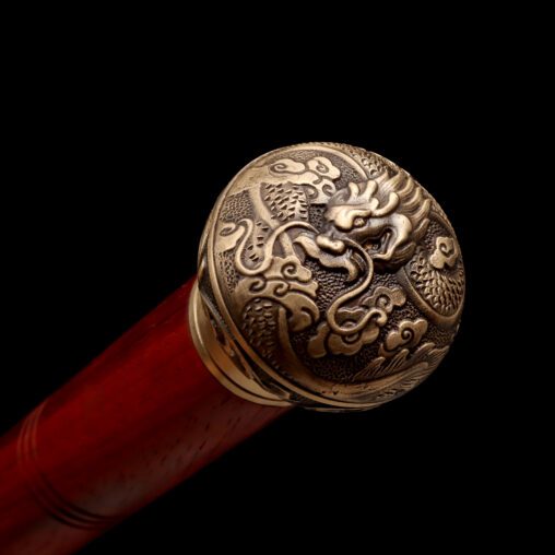 Red Chinese Dragon Cloud Cane Sword with Folded Steel Blade