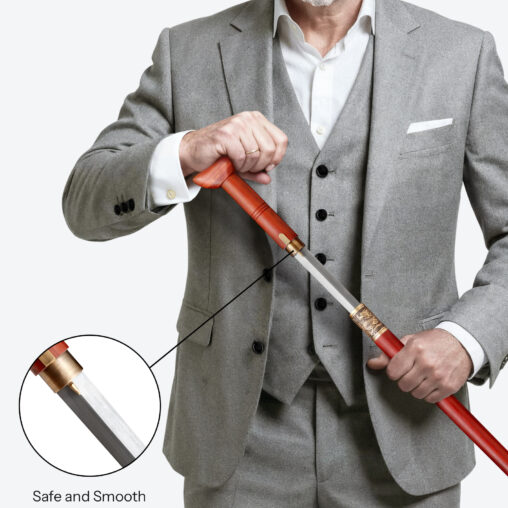 Red Derby Handle Cane Sword | Redwood and Folded Steel