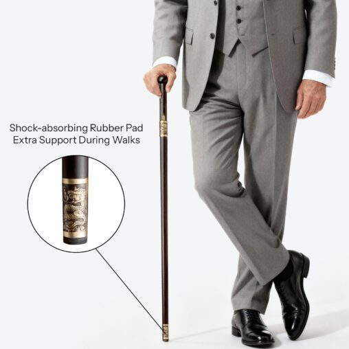 Black Dragon Round Pommel Cane Sword | Ebony Darkwood and Damascus Steel