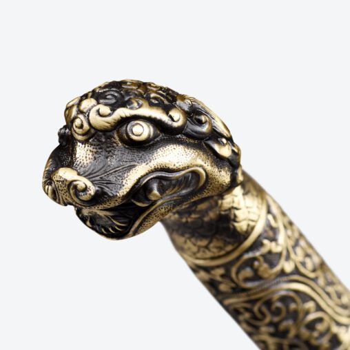 Gold Lion Cane Sword | Ebony Darkwood and Damascus Steel Blade