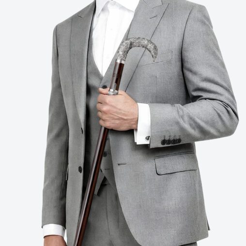 Silver Hook-Handle Walking Sword Cane | Ebony Darkwood and Damascus Steel