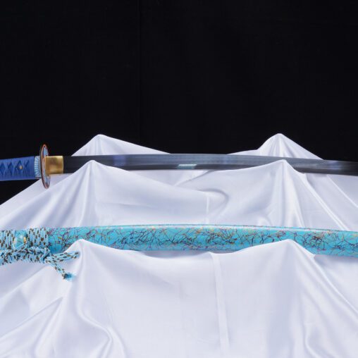 Anime Style Blue Leaf Motif Battle Ready Katana Sword