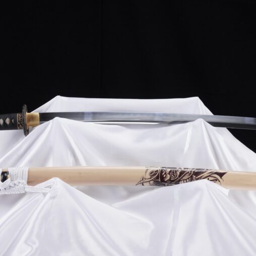 1095 Cream/Brown Katana with Singing Samurai Saya