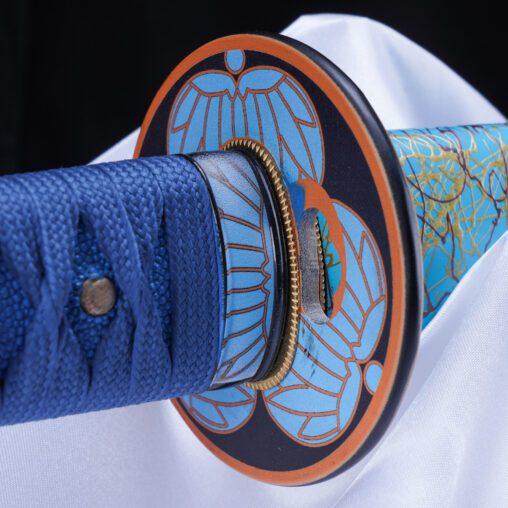 Anime Style Blue Leaf Motif Battle Ready Katana Sword